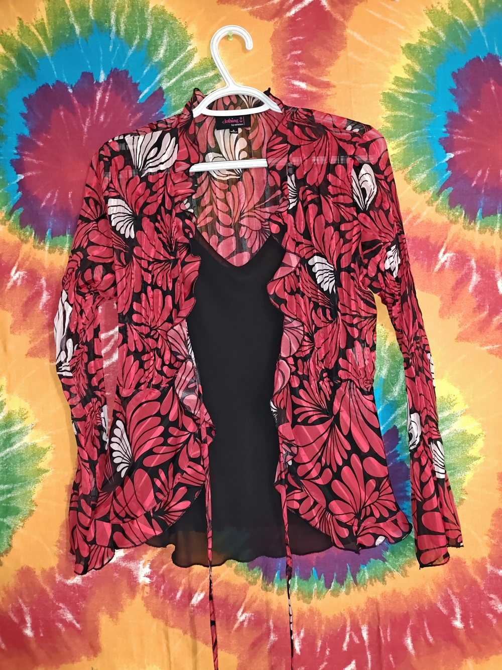 Notations Red Floral Sheer Blouse, 2 Piece